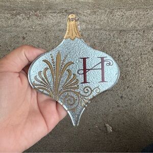 Glass‎ “H” Elegant Silver and Gold Christmas Ornament